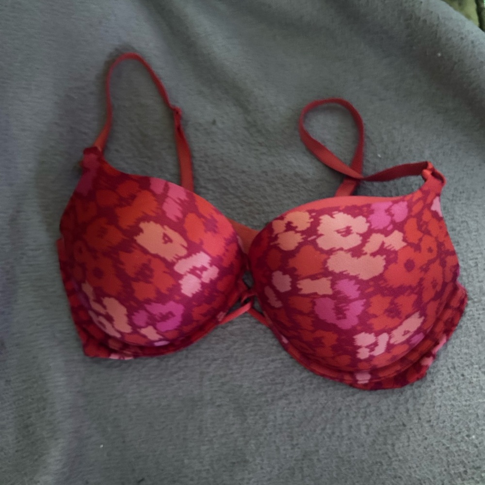 Victoria's Secret Red and Pink Floral Push-Up Bra